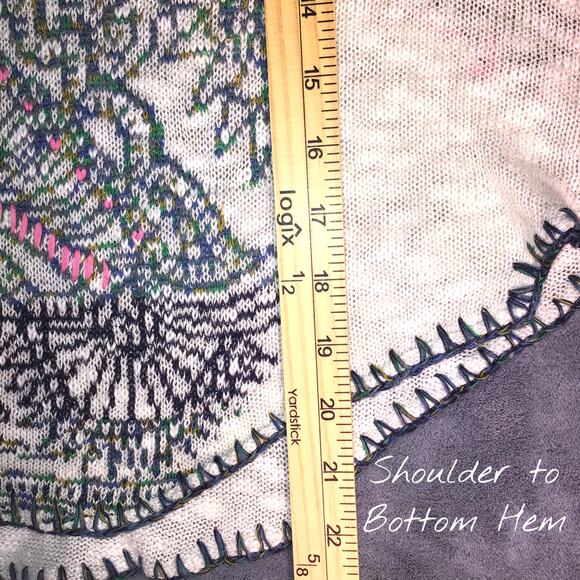 Free People Sweater Women's M Butterfly Sleeves Boho Green White Pink Embroidery - Picture 5 of 6